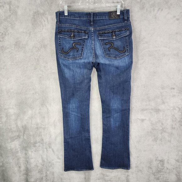 Womens Rock & Republic Blue Denim Jeans w/ Studded Pockets Mid Rise Size 12 - Picture 6 of 11